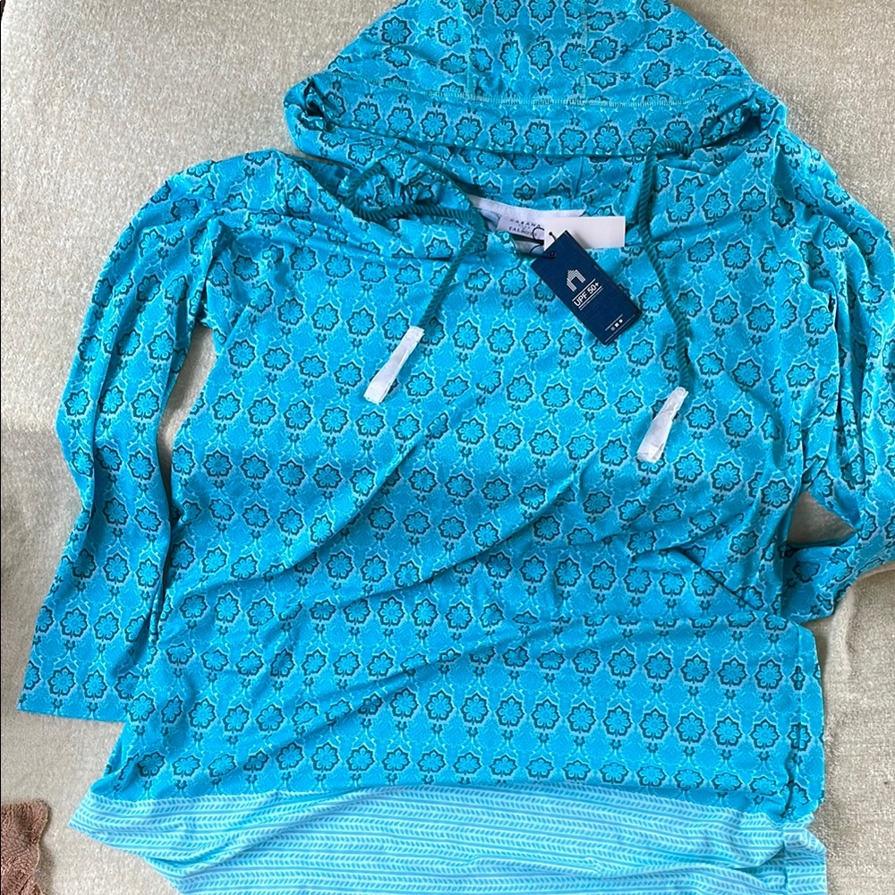 Cabana Columbia by Talbots Teal Patterned Beach Cover Up